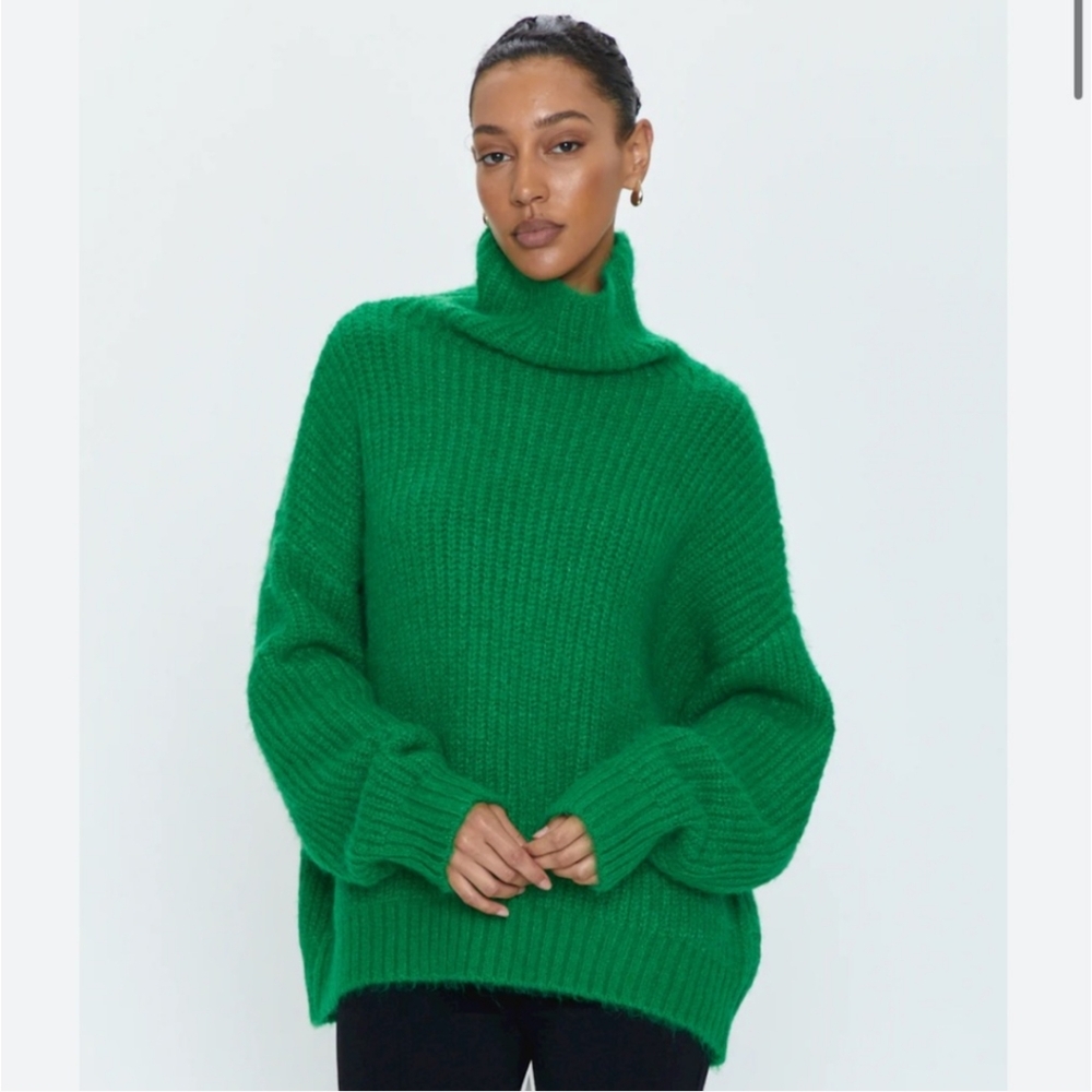 Whistles Oversized Funnel Neck Knit Green Sweater size L